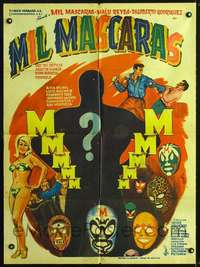 p272 MILMASCARAS Mexican movie poster '69 cool Ruizo art!