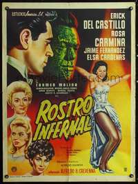 p283 ROSTRO INFERNAL Mexican movie poster '63 cool artwork!
