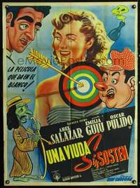 p294 UNA VIUDA SIN SOSTEN Mexican movie poster '51 cool art!