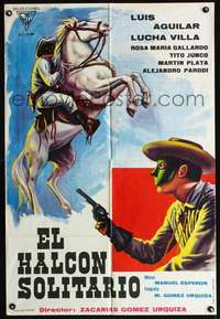 p120 EL HALCON SOLITARIO Spanish movie poster '64 cool masked cowboy!