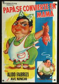 p148 PAPA DIVENTA MAMMA Spanish movie poster '52 wacky A. Peris art!