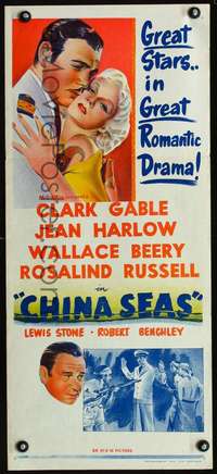 s486 CHINA SEAS Australian daybill movie poster R50s Gable, Jean Harlow