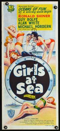 s358 GIRLS AT SEA Australian daybill movie poster '58 sexy bikini babes!