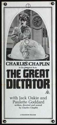 s340 GREAT DICTATOR Australian daybill movie poster R70s Charlie Chaplin
