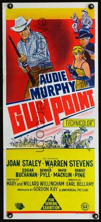 s330 GUNPOINT Australian daybill movie poster '66 Audie Murphy western!