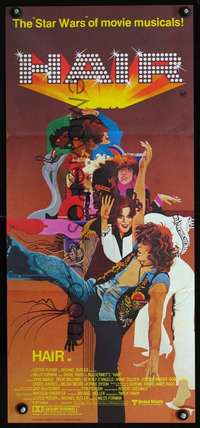 s329 HAIR Australian daybill movie poster '79 Milos Forman, Bob Peak art!