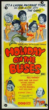 s316 HOLIDAY ON THE BUSES Australian daybill movie poster '73 Hammer