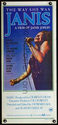 s288 JANIS Australian daybill movie poster '75 Joplin, rock & roll!