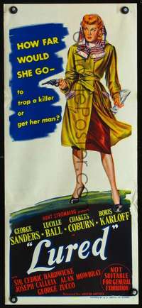 s247 LURED Australian daybill movie poster '47 Lucille Ball stone litho!
