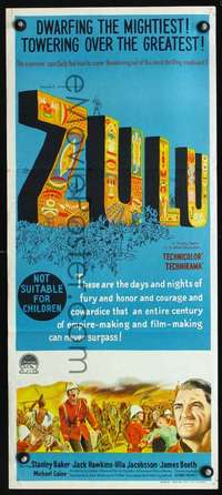 s001 ZULU Australian daybill movie poster '64 Stanley Baker, Michael Caine