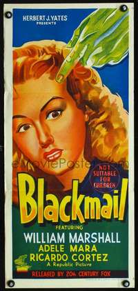 s535 BLACKMAIL Australian daybill movie poster '47 film noir, Adele Mara