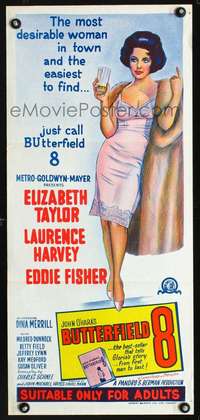 s505 BUTTERFIELD 8 Aust daybill R66 stone litho of the most desirable callgirl, Elizabeth Taylor!