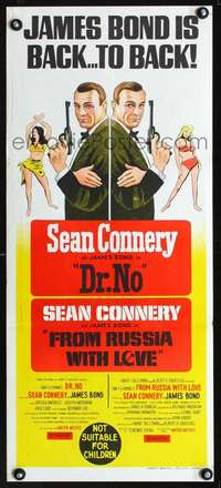 s419 DR. NO/FROM RUSSIA WITH LOVE Australian daybill movie poster '65 Bond!