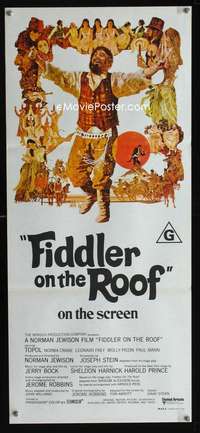 s393 FIDDLER ON THE ROOF Australian daybill movie poster '72 CoConis art!