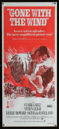s350 GONE WITH THE WIND Australian daybill movie poster R70s Gable, Leigh