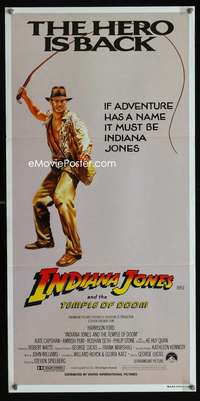 s294 INDIANA JONES & THE TEMPLE OF DOOM Hero is Back style Australian daybill movie poster '84