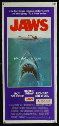 s287 JAWS Australian daybill movie poster '75 Spielberg classic shark!