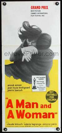 s238 MAN & A WOMAN Australian daybill movie poster '66 Lelouch, Anouk Aimee