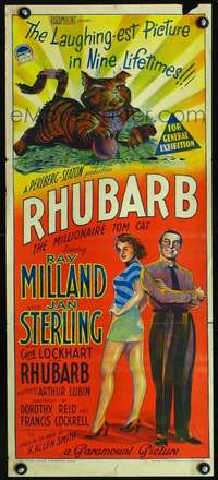 s143 RHUBARB Australian daybill movie poster '51 cat owns NY baseball team!