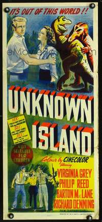s032 UNKNOWN ISLAND Australian daybill movie poster '48 dinosaur sci-fi!