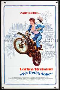 t173 FOR PETE'S SAKE int'l one-sheet movie poster '74 Barbra on motorcycle!