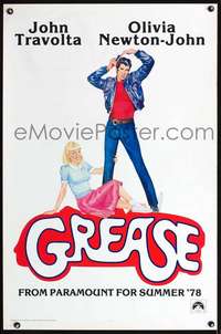 t196 GREASE teaser one-sheet movie poster '78 John Travolta, Olivia Newton-John