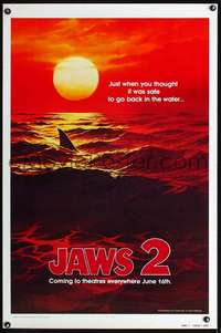 t245 JAWS 2 dated teaser one-sheet movie poster '78 classic shark image!
