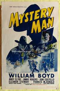 t337 MYSTERY MAN one-sheet movie poster R40s Boyd as Hopalong Cassidy!