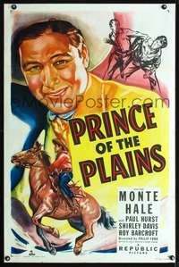t394 PRINCE OF THE PLAINS one-sheet movie poster '49 Monte Hale on horse!