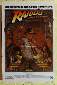 t404 RAIDERS OF THE LOST ARK one-sheet movie poster R82 great Amsel art!