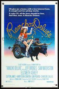 t409 RANCHO DELUXE style B one-sheet movie poster '75 wacky bull riding art!