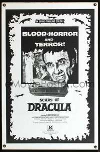 t446 SCARS OF DRACULA military 1sh '71 great close up art of vampire Christopher Lee, Hammer horror