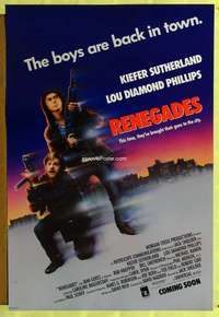 v289 RENEGADES DS advance one-sheet movie poster '89 Sutherland, Phillips