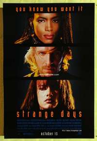 v345 STRANGE DAYS cast style advance 1sh '95 Ralph Fiennes, Angela Bassett, Juliette Lewis!