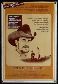 v355 TENDER MERCIES video one-sheet movie poster '83 Bruce Beresford, Duvall