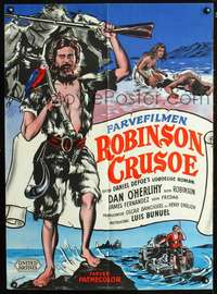 w444 ROBINSON CRUSOE Danish movie poster '54 Bunuel, Wenzel art!