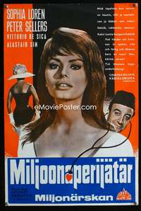 w096 MILLIONAIRESS Finnish movie poster '60 Sophia Loren, Sellers