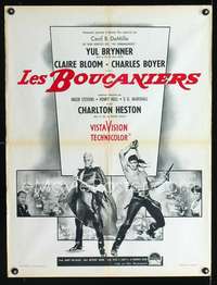 w227 BUCCANEER French 23x32 movie poster '58 Yul Brynner, Heston