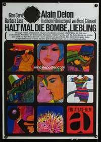 w057 JOY OF LIVING German movie poster '60 Alain Delon, cool art!