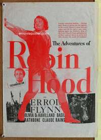 w130 ADVENTURES OF ROBIN HOOD New Zealand daybill R1950s Errol Flynn in the title role, different!