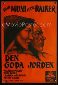 w018 GOOD EARTH Swedish movie poster '37 Muni, Rainer, Pearl S. Buck