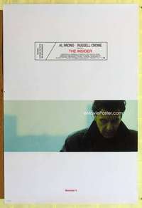 y305 INSIDER DS advance one-sheet movie poster '99 Al Pacino, Russell Crowe