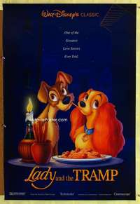 y331 LADY & THE TRAMP DS one-sheet movie poster R97 classic spaghetti scene!