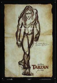 y589 TARZAN DS advance one-sheet movie poster '99 cool Disney sketch art!