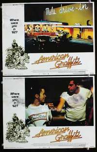 z056 AMERICAN GRAFFITI 2 movie lobby cards '73 Paul Le Mat, Phillips