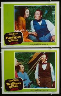 z081 BARBARIAN & THE GEISHA 2 movie lobby cards '58 John Wayne in Japan