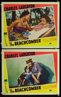 z085 BEACHCOMBER 2 movie lobby cards '38 Charles Laughton, Maugham