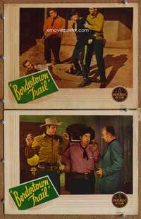z135 BORDERTOWN TRAIL 2 movie lobby cards '44 Sunset Carson & Smiley!