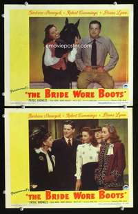 z140 BRIDE WORE BOOTS 2 movie lobby cards '46 Stanwyck, Bob Cummings