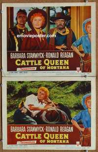 z175 CATTLE QUEEN OF MONTANA 2 movie lobby cards '54 Barbara Stanwyck